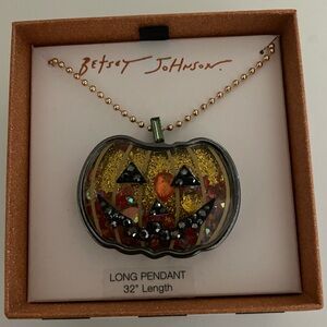 RARE NWT Betsey Johnson Pumpkin Rhinestone Halloween Statement Necklace